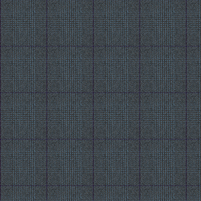 Tela estampada en color gris con rayas en cuadros de color morado y azul claro para uniforme