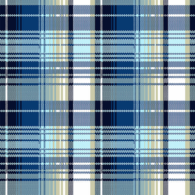 Tela estampada twill en tonos azules y beige con diseño tartán para uniformes escolares e institucionales SchoolLine