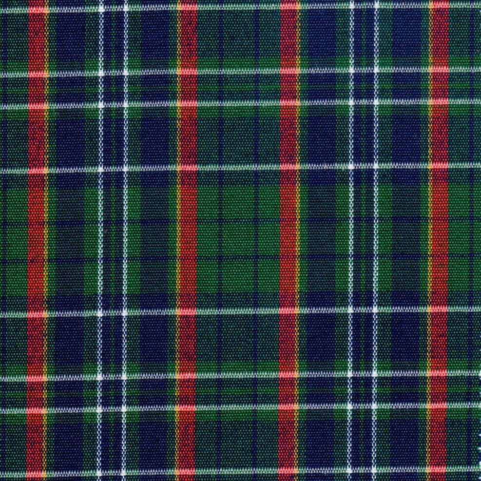 Tela para uniforme escocés de acrílico en verde, azul y rojo con líneas blancas; ideal para uniformes escolares e institucionales.