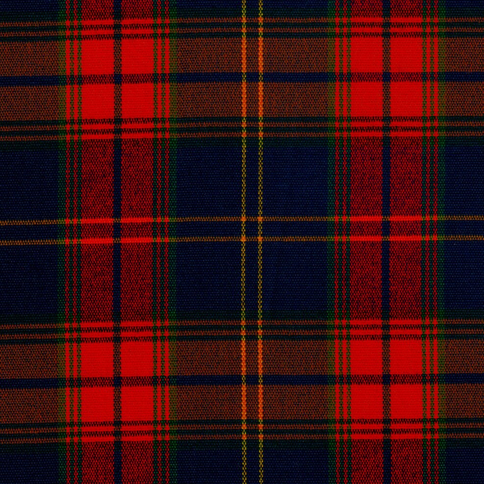 Tela acrílico escocés especial para uniformes SchoolLine, poliéster con cuadros rojos, azul marino y verde con líneas amarillas.