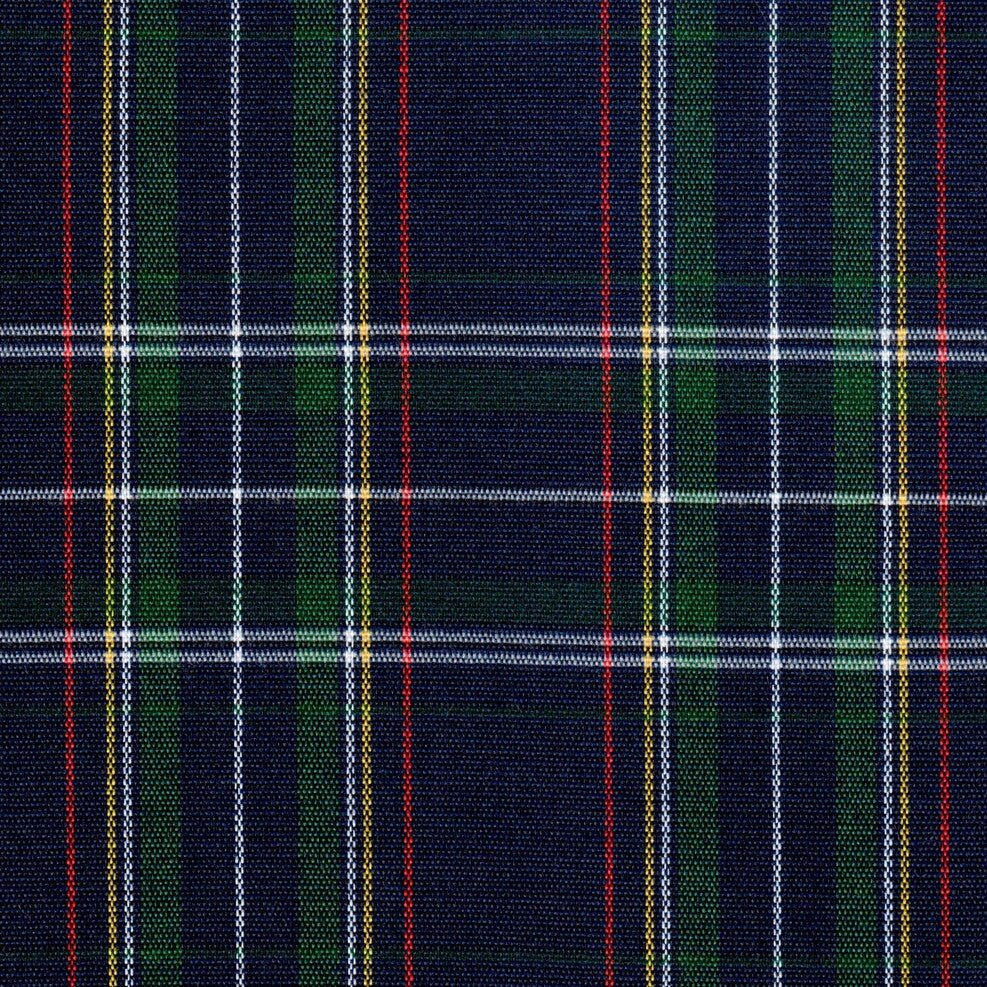 Tela acrílica escocesa azul marino con cuadros verde, rojo y blanco; ideal para uniformes escolares e institucionales SchoolLine