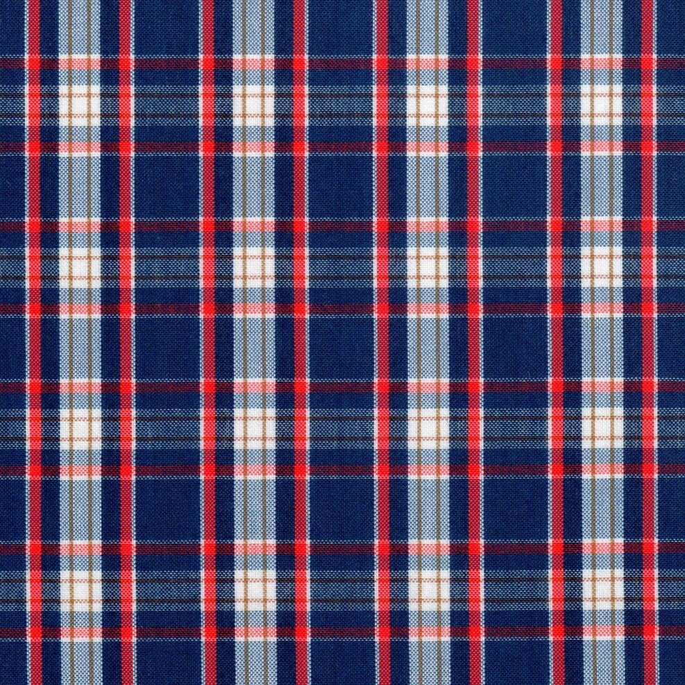 Tela tipo tartán escocés azul marino, rojo y blanco; ideal para uniformes escolares e institucionales, de SchoolLine.