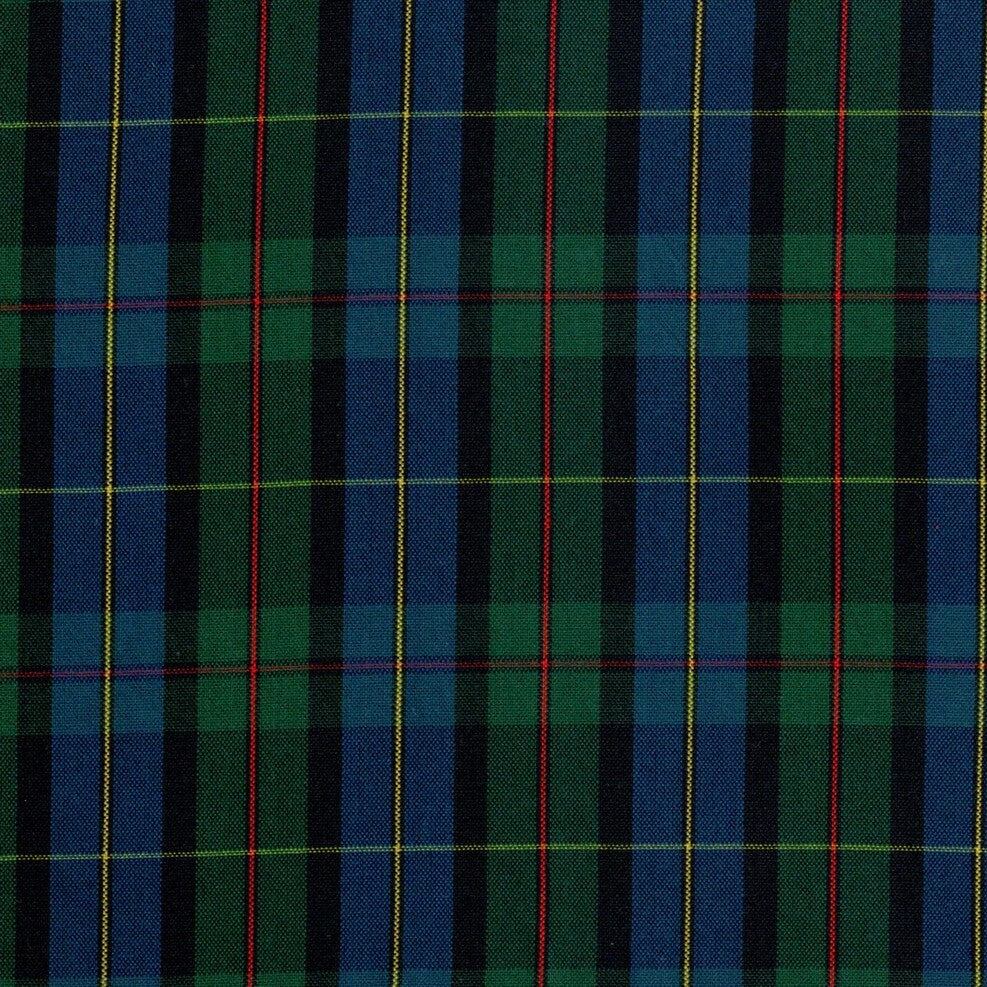 Tela polidacron escocés azul/verde con negro y líneas rojas, amarillas; tela para uniformes escolares e institucionales SchoolLine.