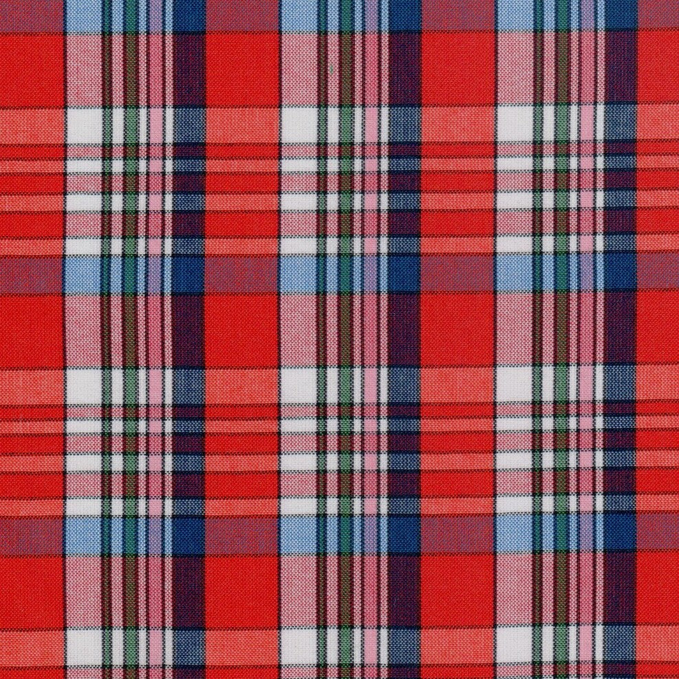 Tela para uniforme SchoolLine escocés rojo-azul con cuadros; tela textil para uniformes escolares e institucionales.