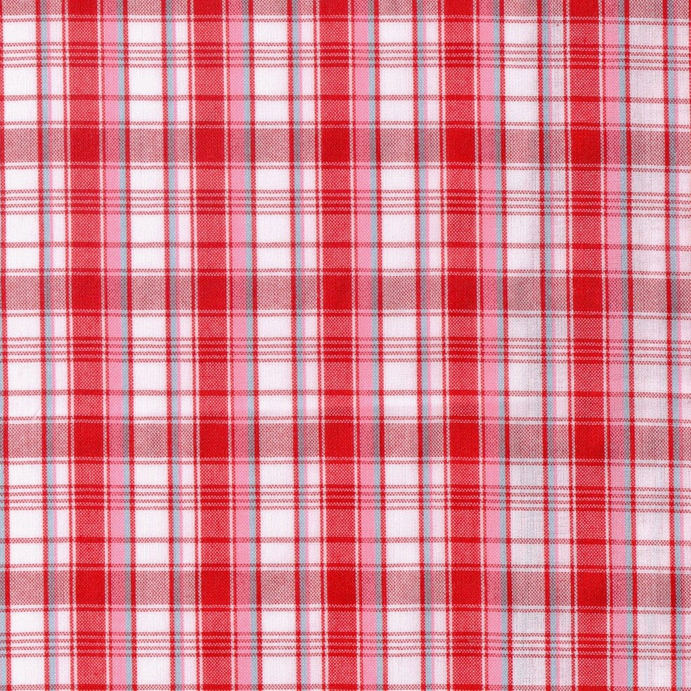 Tela escocés roja de SchoolLine, diseño plaid con líneas blancas; ideal para uniformes escolares e institucionales.