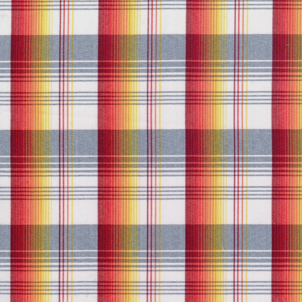 Tela para uniforme polidacron escocés SchoolLine: cuadros rojo, amarillo y azul; ideal para uniformes escolares.