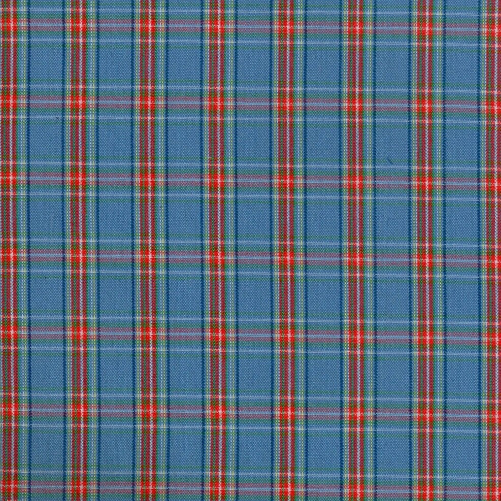Tela para uniforme polidacron escocés azul con franjas rojas y verdes; SchoolLine, ideal para uniformes escolares e institucionales.