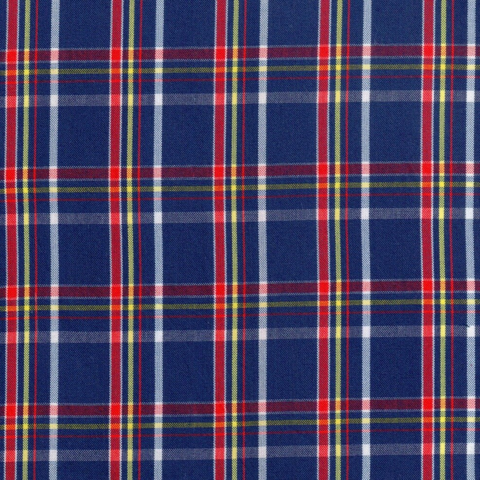 Tela escocés azul con cuadros rojo/blanco/amarillo, polidacron, para uniformes escolares e institucionales, SchoolLine