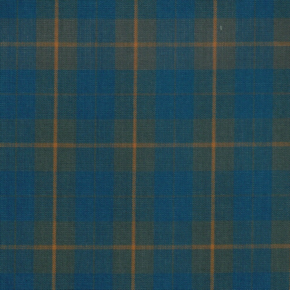 Tela polidacron escocés azul con cuadros naranja; ideal para uniformes escolares e institucionales SchoolLine