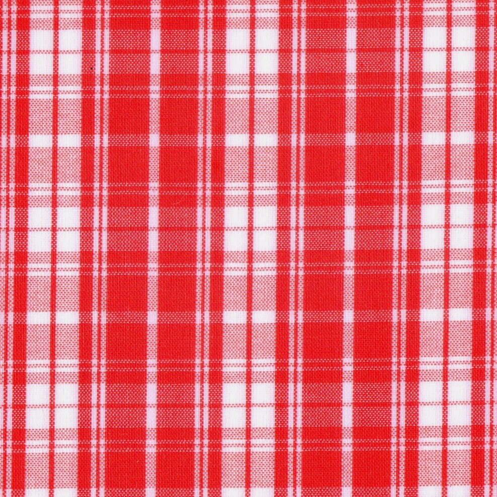 Tela SchoolLine polidacron escocés en rojo y blanco, patrón de cuadros, ideal para uniformes escolares e institucionales.