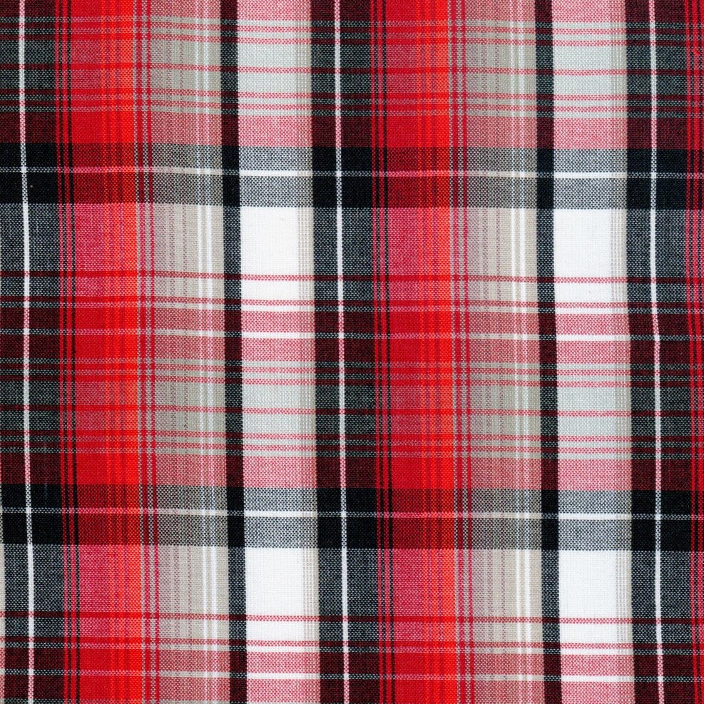 Tela para uniforme polidacron escocés en rojo, negro y blanco con diseño tartán; ideal para uniformes escolares e institucionales SchoolLine.
