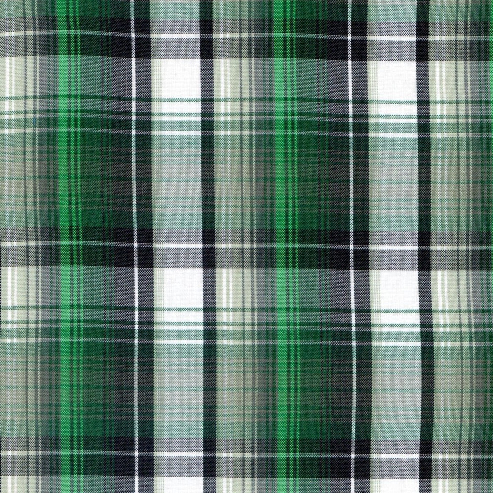 Tela polidacron escocés verde, negro y blanco; tela para uniformes escolares e institucionales, SchoolLine