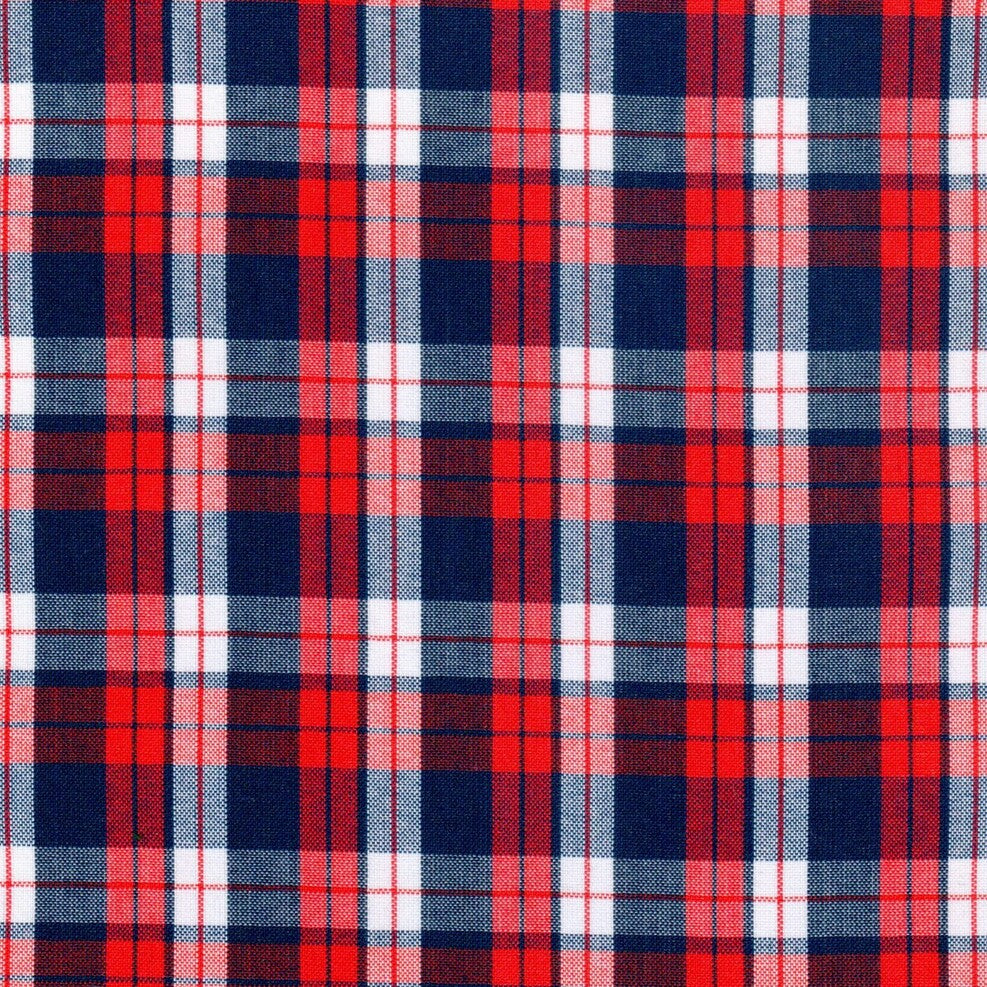 Tela escocesa a cuadros rojo, azul marino y blanco; tela para uniformes escolares e institucionales, de SchoolLine.