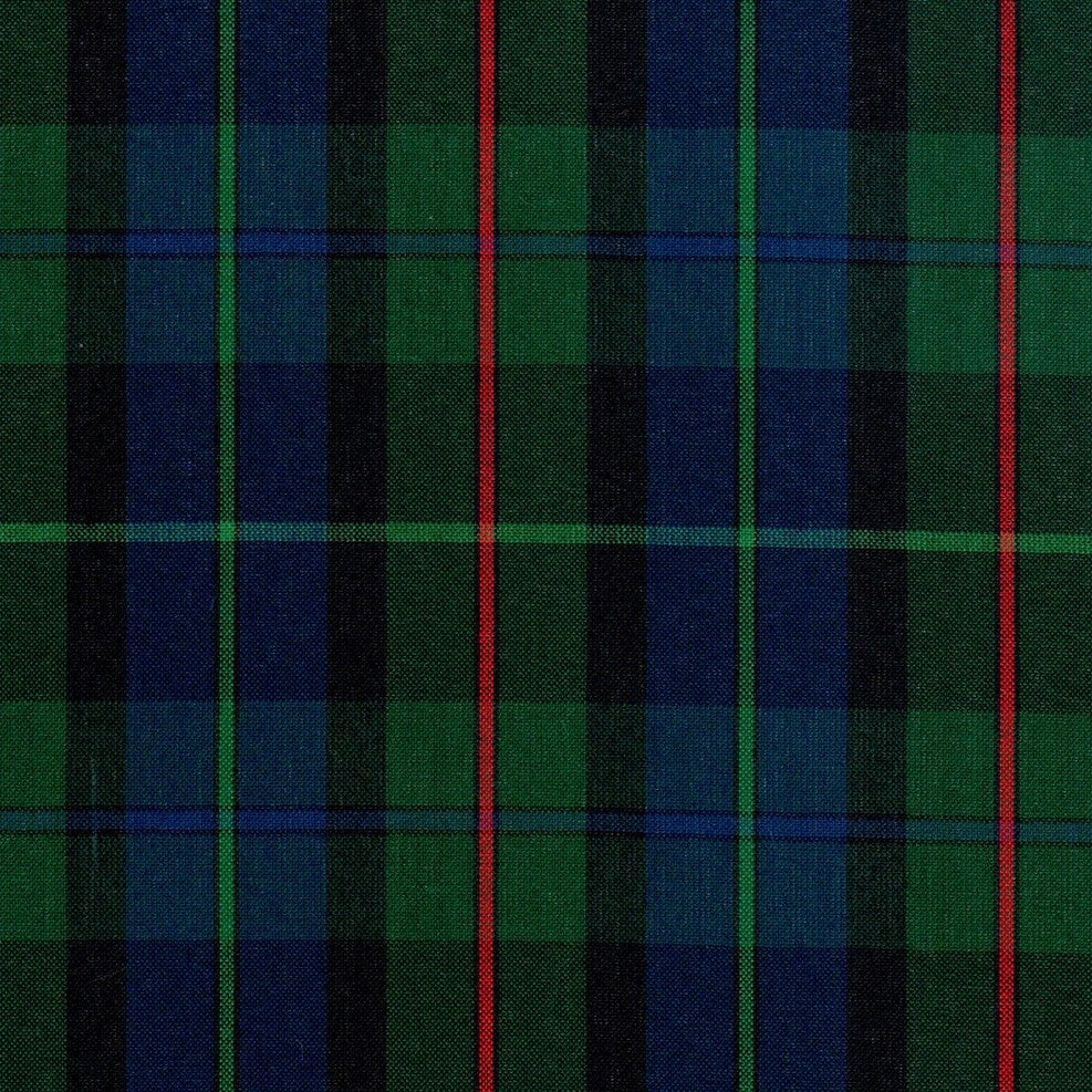 Tela para uniforme polidacron escocés verde, azul y negro con líneas rojas, de SchoolLine, perfecta para uniformes escolares.