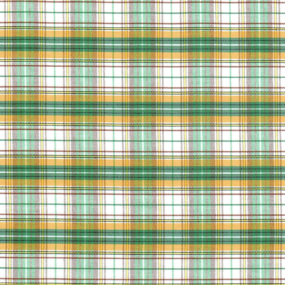 Tela polidacron escocés SchoolLine, diseño a cuadros verde, amarillo y blanco, ideal para uniformes escolares e institucionales.