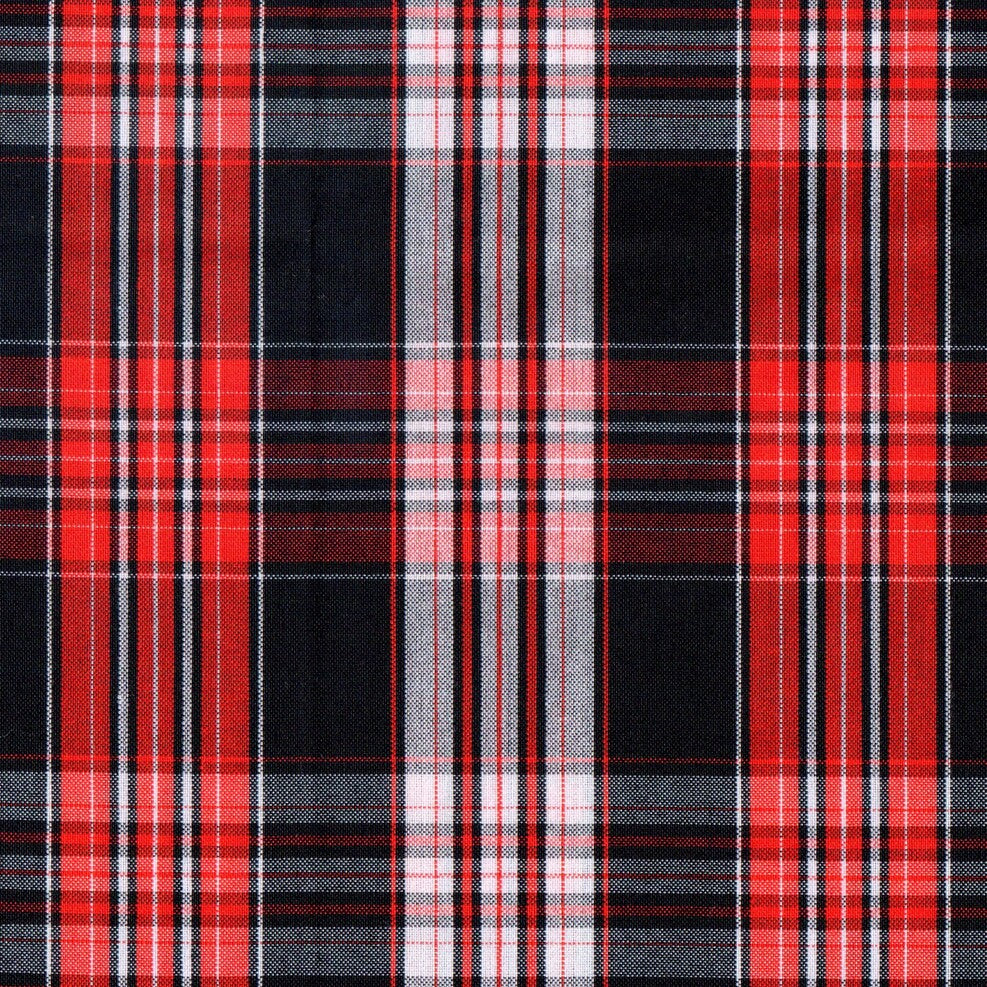 Tela uniline escocés rojo, negro y blanco de SchoolLine; ideal para uniformes escolares e institucionales.