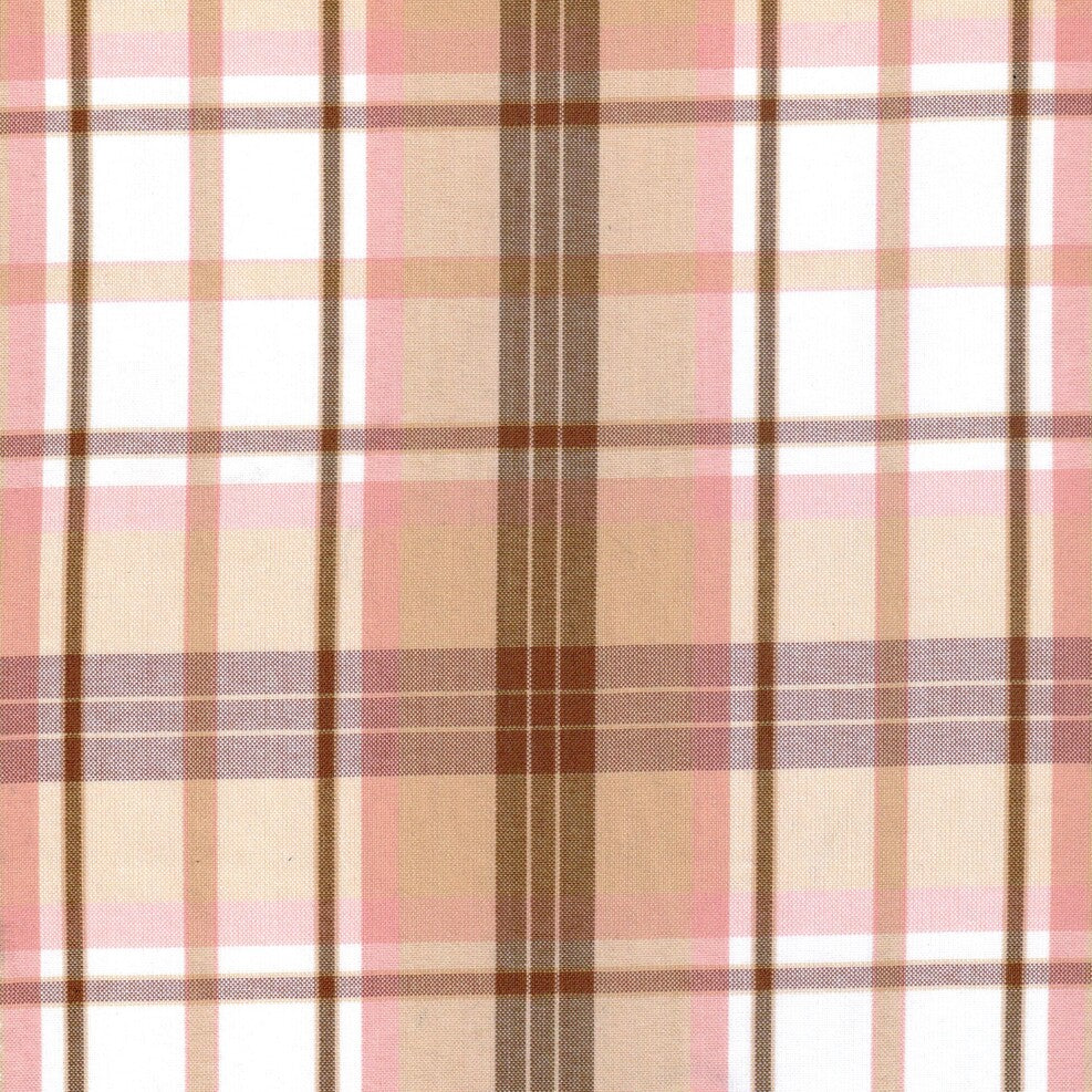 Tela escocesa rosa de SchoolLine; tela para uniformes escolares e institucionales, patrón a cuadros rosa y marrón.