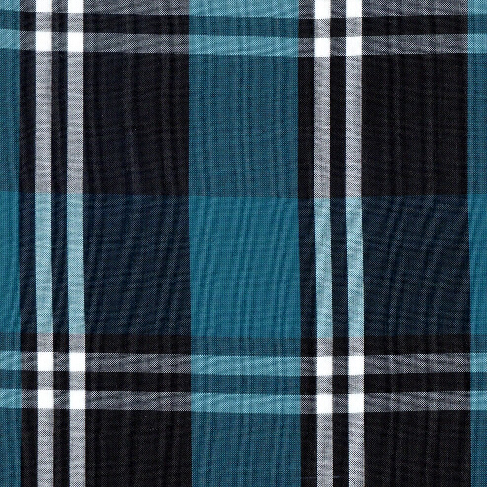 Tela 06004423 Uniline Escocés SchoolLine en azul turquesa y negro con cuadros, ideal para uniformes escolares e institucionales.
