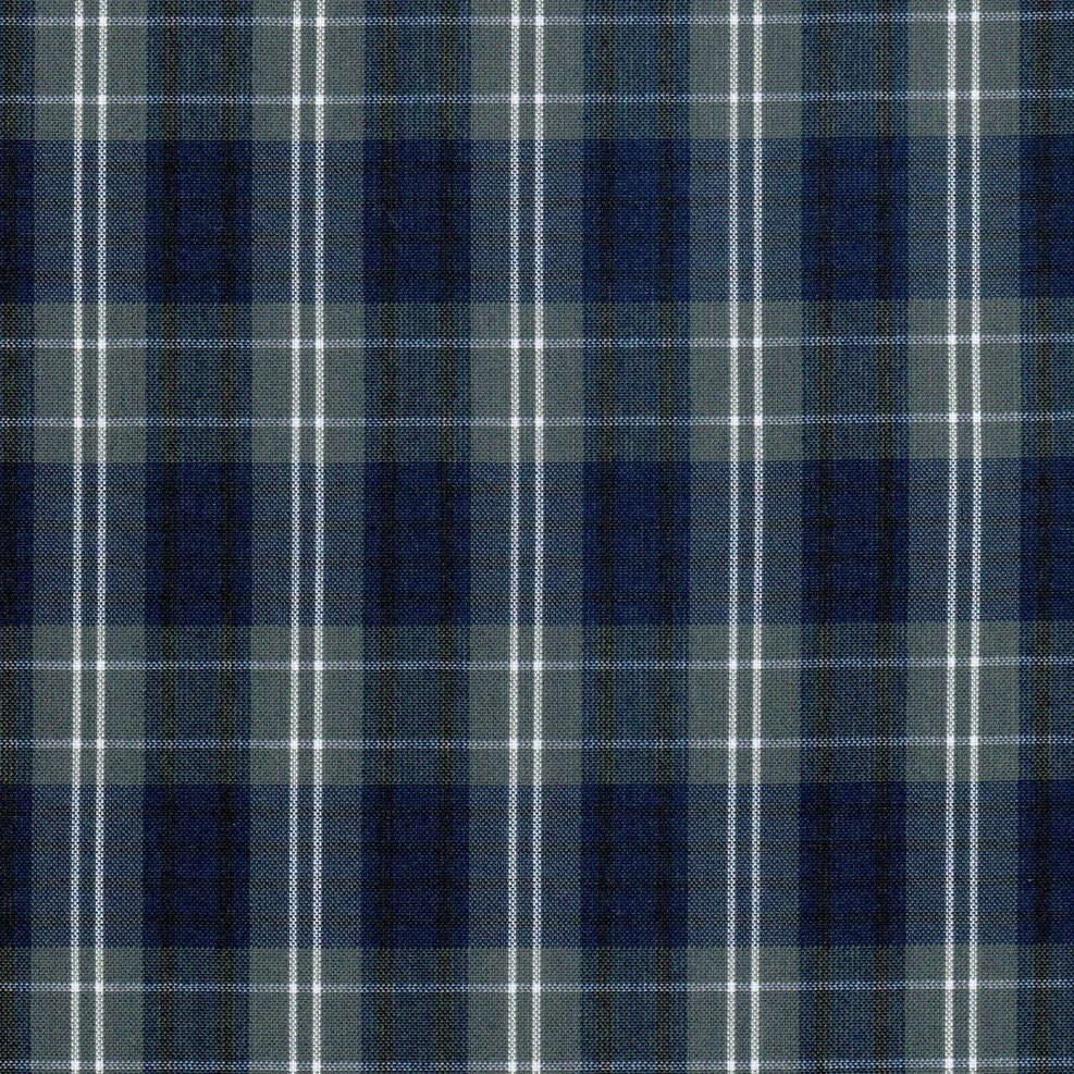 Tela en color gris con franjas azules y lineas blancas y negras para uniforme