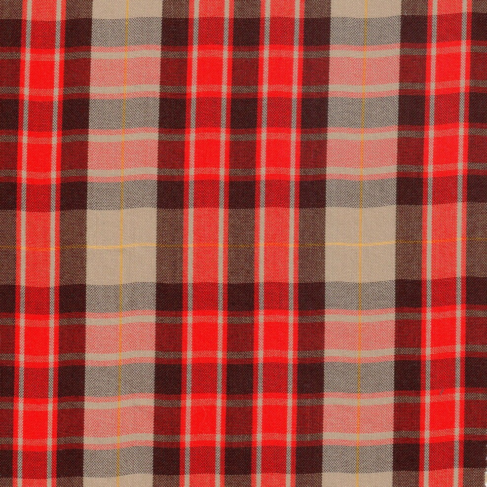 Tela escolar de uniforme a cuadros rojos, beige y negros