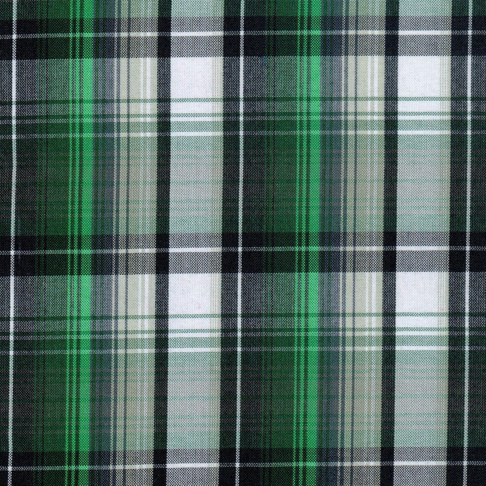 Tela de colores en patron de franjas verde negro y blanco para uniformes