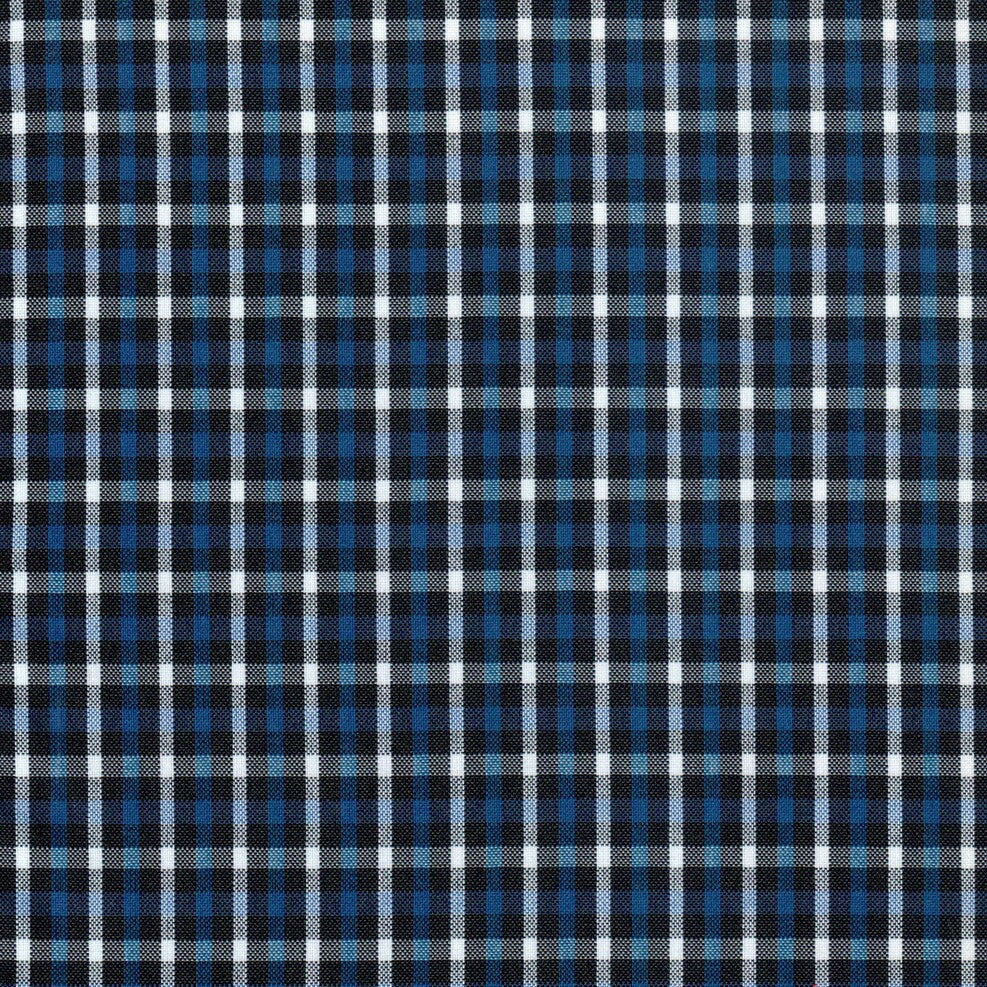 Tela a cuadros en colores azul, negro y blanco para uniforme