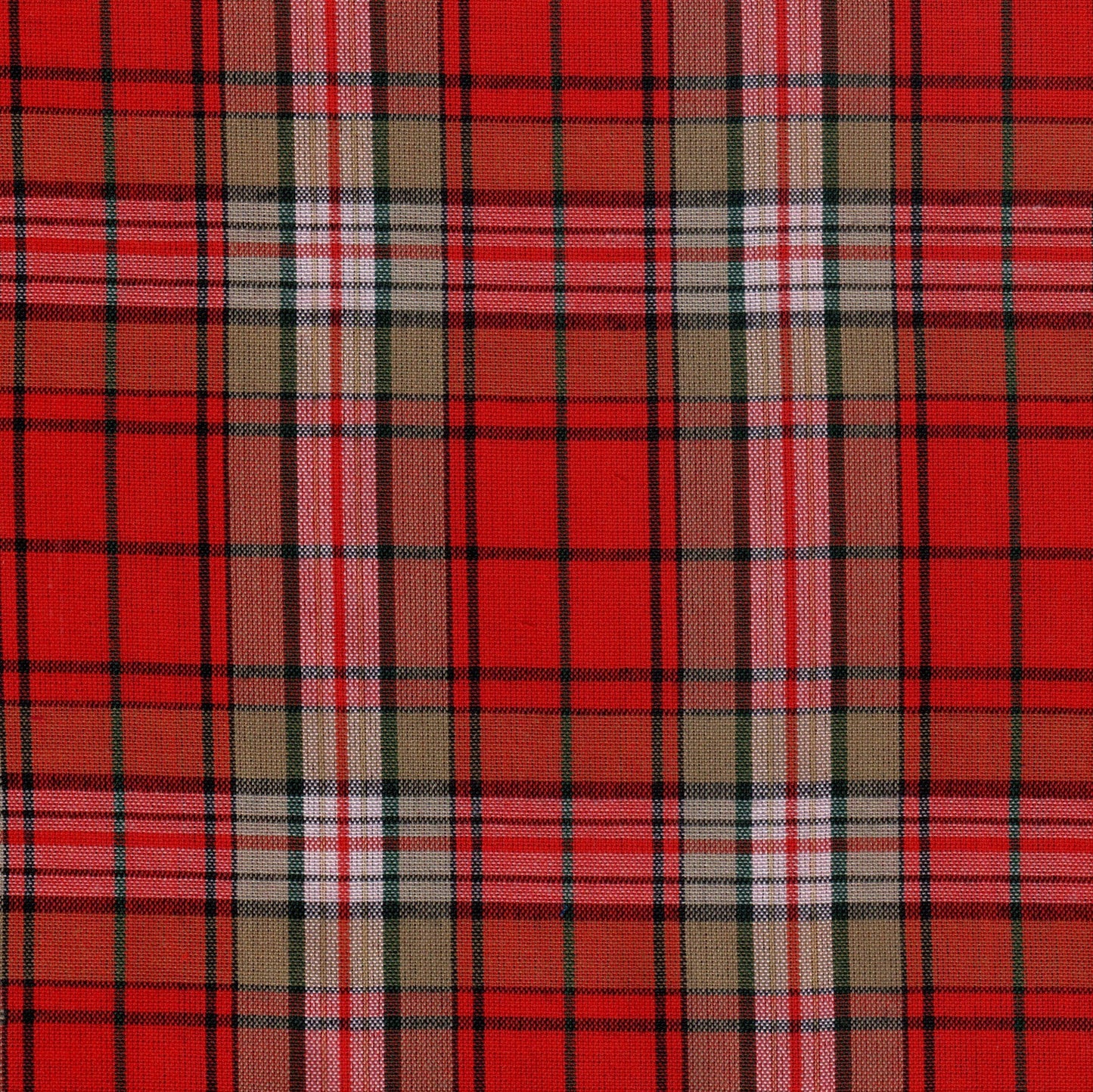 Tela 13002001 Dacron SchoolLine; tartán rojo con líneas beige/verde, tela para uniformes escolares e institucionales.