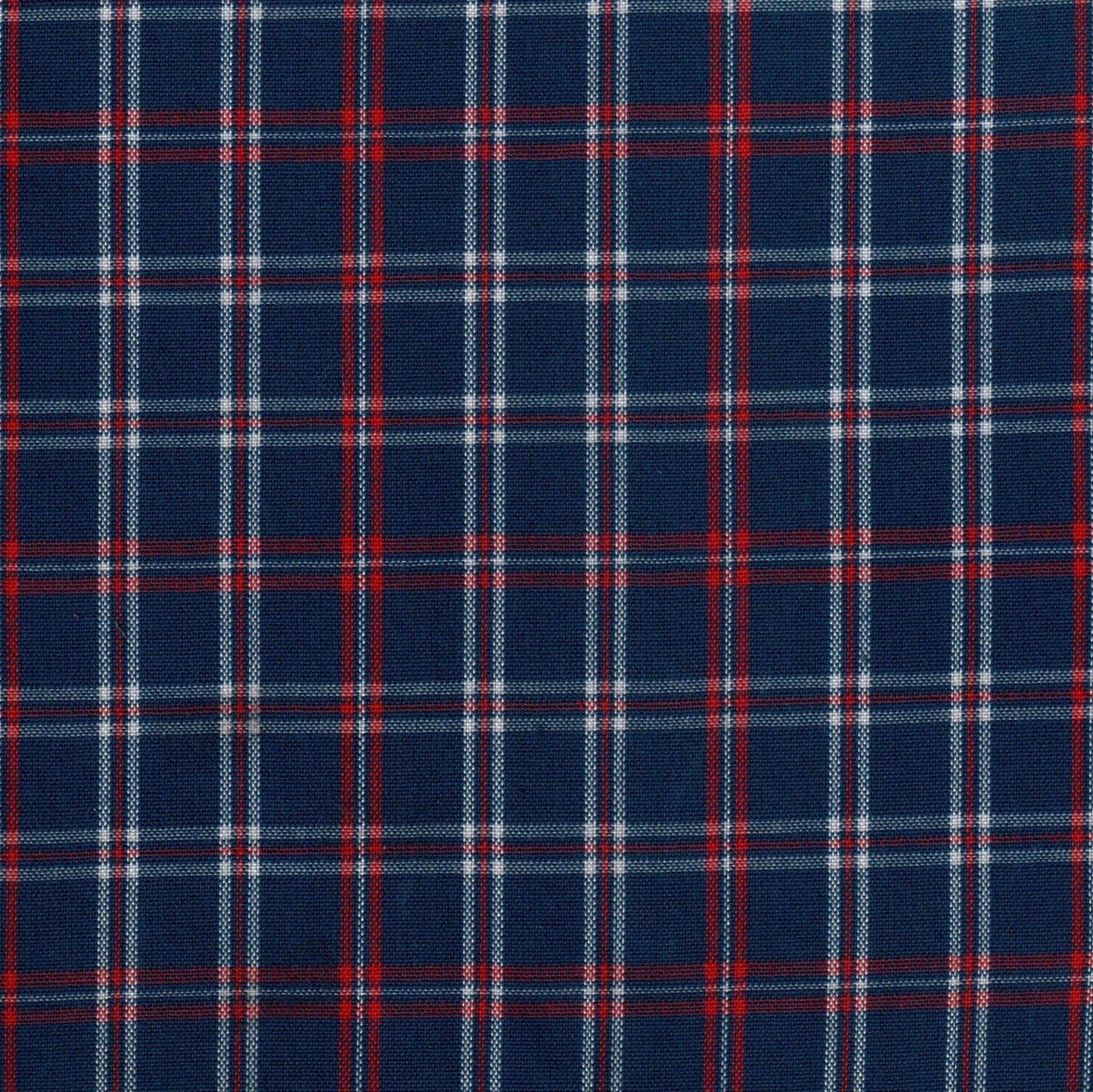 Tela Dacron SchoolLine: tela azul marino con diseño tartán de cuadros rojo y blanco, ideal para uniformes escolares e institucionales