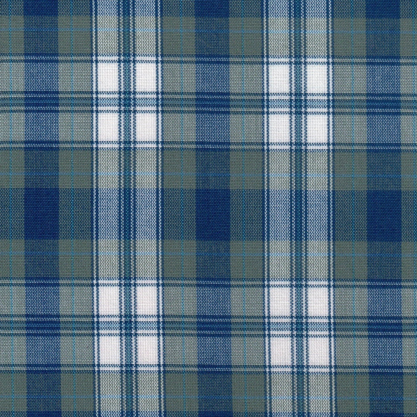 Tela tartán azul de cuadros con blanco y tramas blancas; tela SchoolLine para uniformes escolares e institucionales.