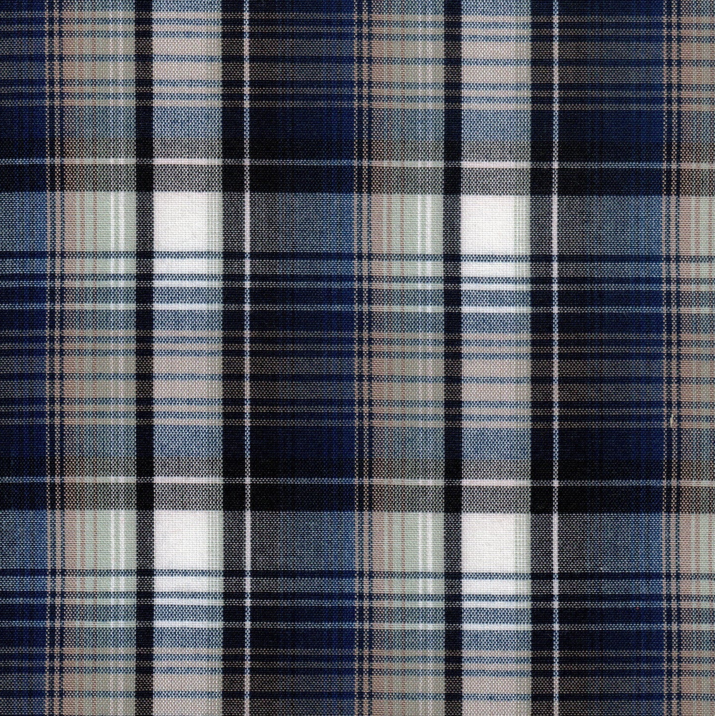 Tela 13002025 Dacron SchoolLine en plaid azul marino y beige, mezcla para uniformes escolares e institucionales.
