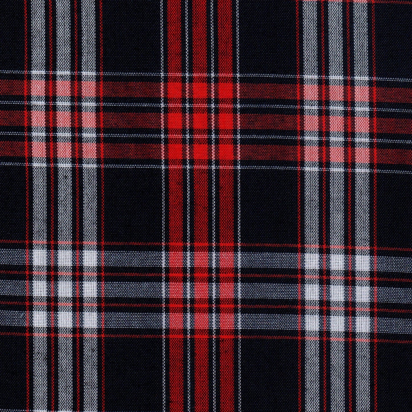 Tela 13002039 Dacron SchoolLine: tartán negro, rojo y blanco; ideal para uniformes escolares.