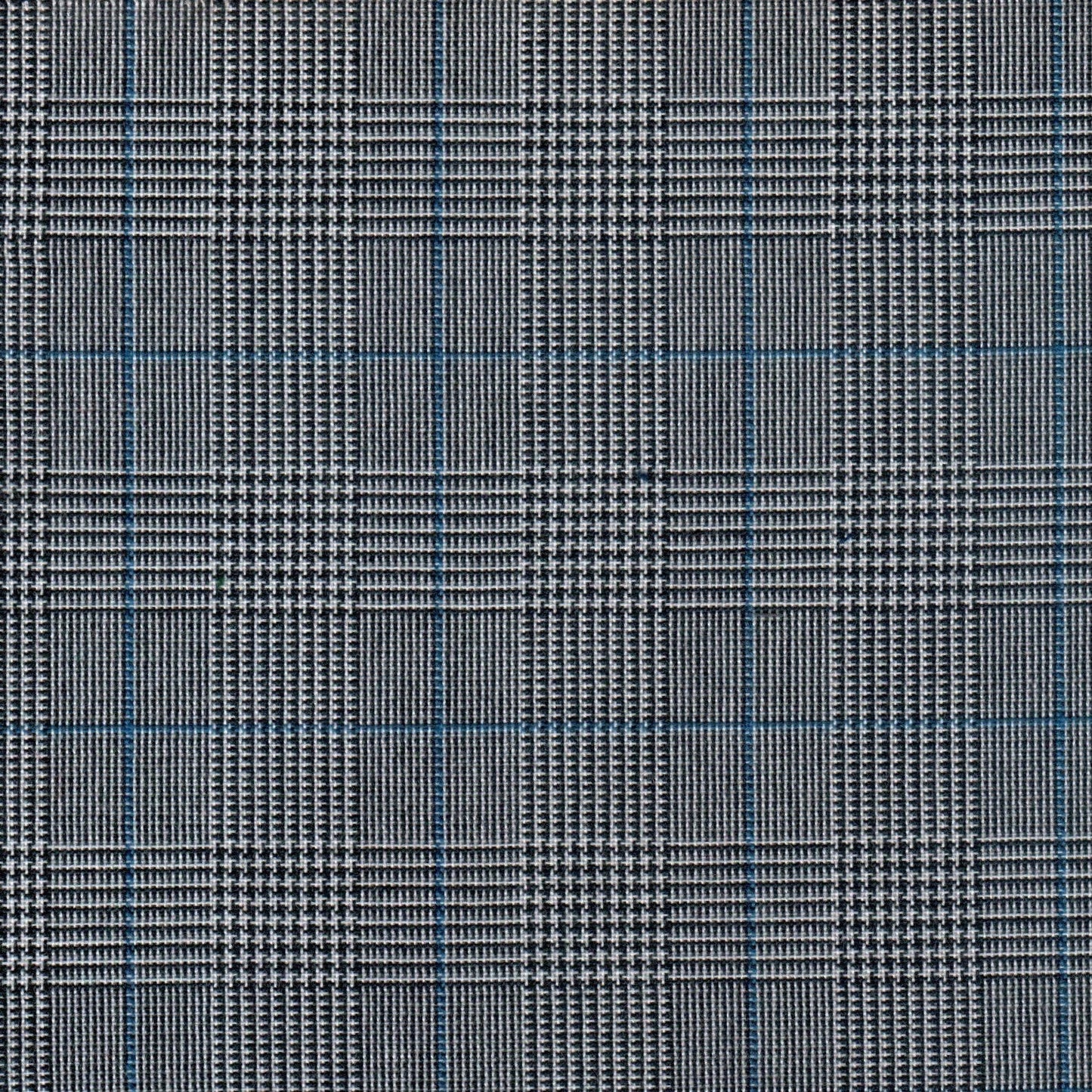 Tela 13002061 Dacron SchoolLine; tela gris a cuadritos con líneas azules, ideal para uniformes escolares e institucionales.