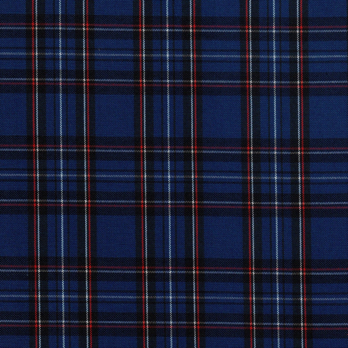 Tela Dacron SchoolLine 13002069 en plaid azul marino con líneas rojas y negras; ideal para uniformes escolares e institucionales.