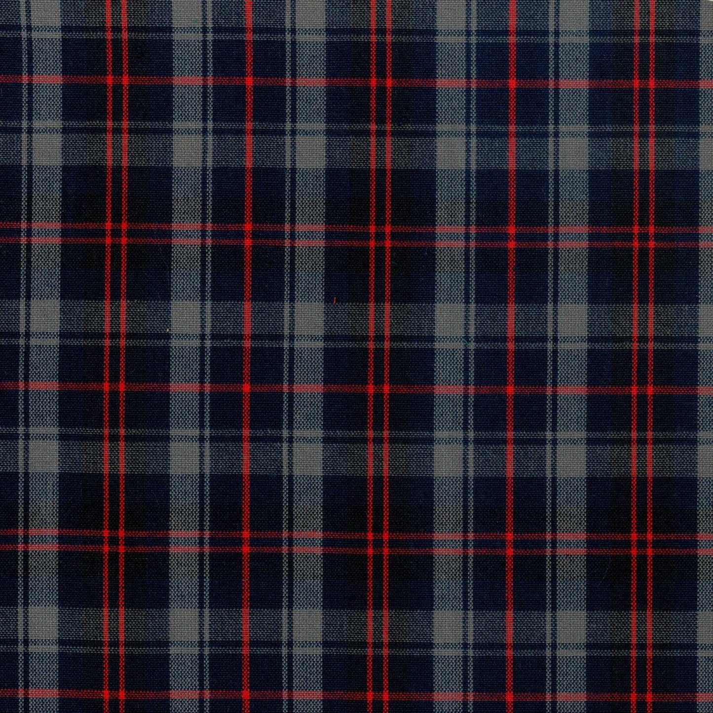 Tela de tartán azul marino con líneas rojas y gris, ideal para uniformes escolares; SchoolLine