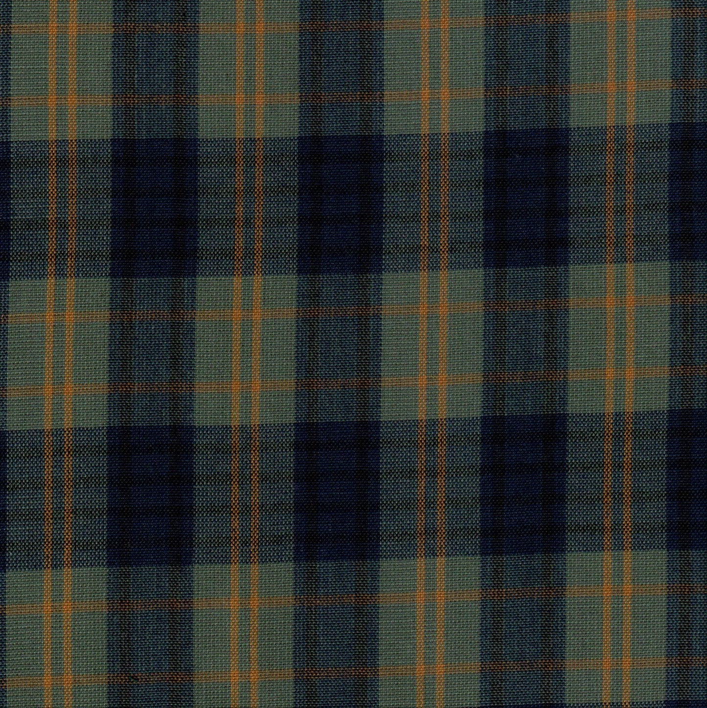 Tela SchoolLine Dacron plaid verde-azul con rayas naranjas; tela para uniformes escolares.