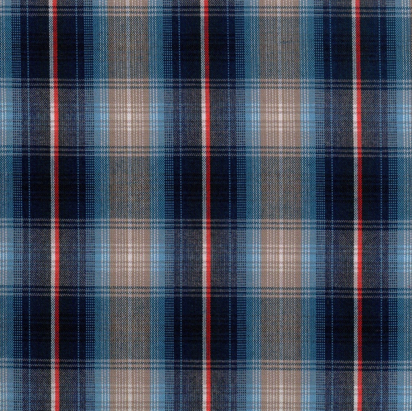 Tela 13002094 Dacron SchoolLine, tejido a cuadros azul/beige con rojo, ideal para uniformes escolares e institucionales.