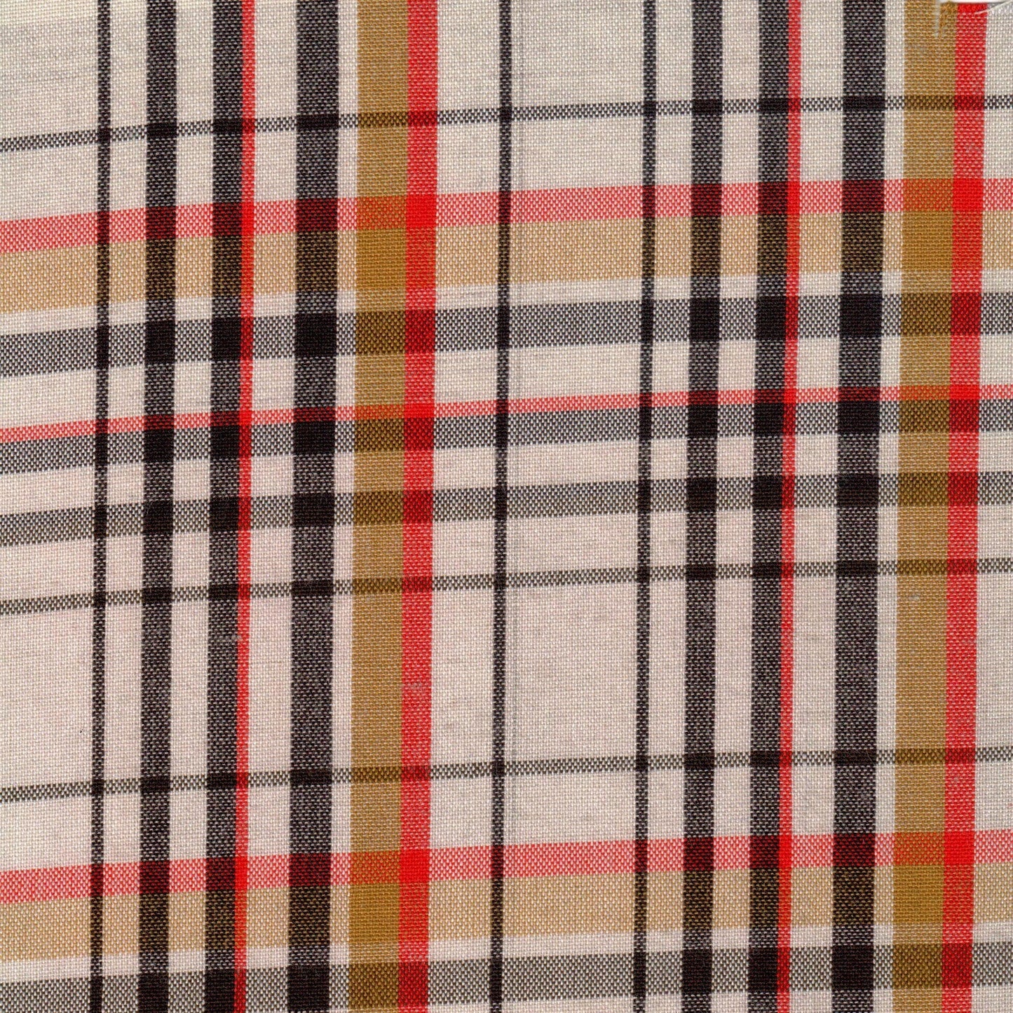 Tela 13002109 Dacron SchoolLine: poliéster a cuadros beige, negro, rojo y marrón, ideal para uniformes escolares e institucionales.