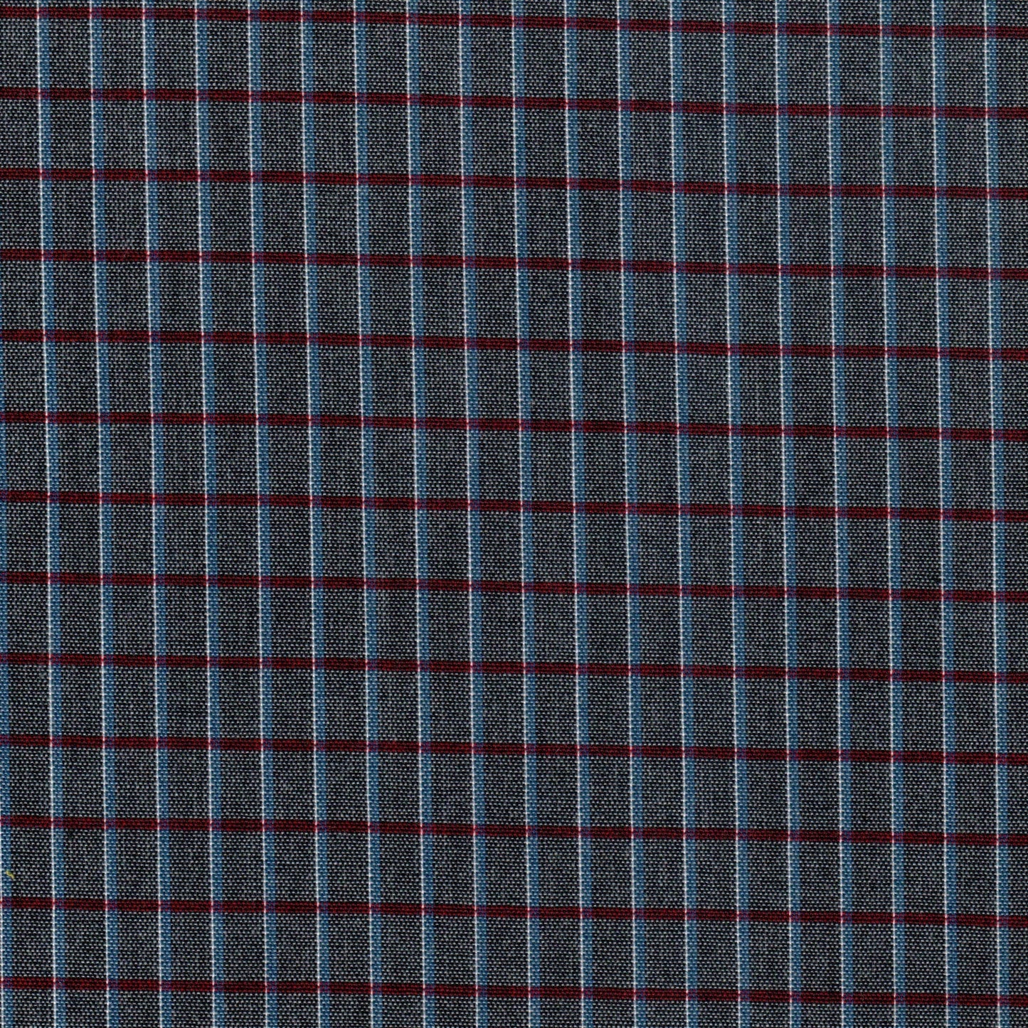 Tela Dacron azul marino con cuadritos azul claro y líneas rojas finas; ideal para uniformes escolares, SchoolLine.