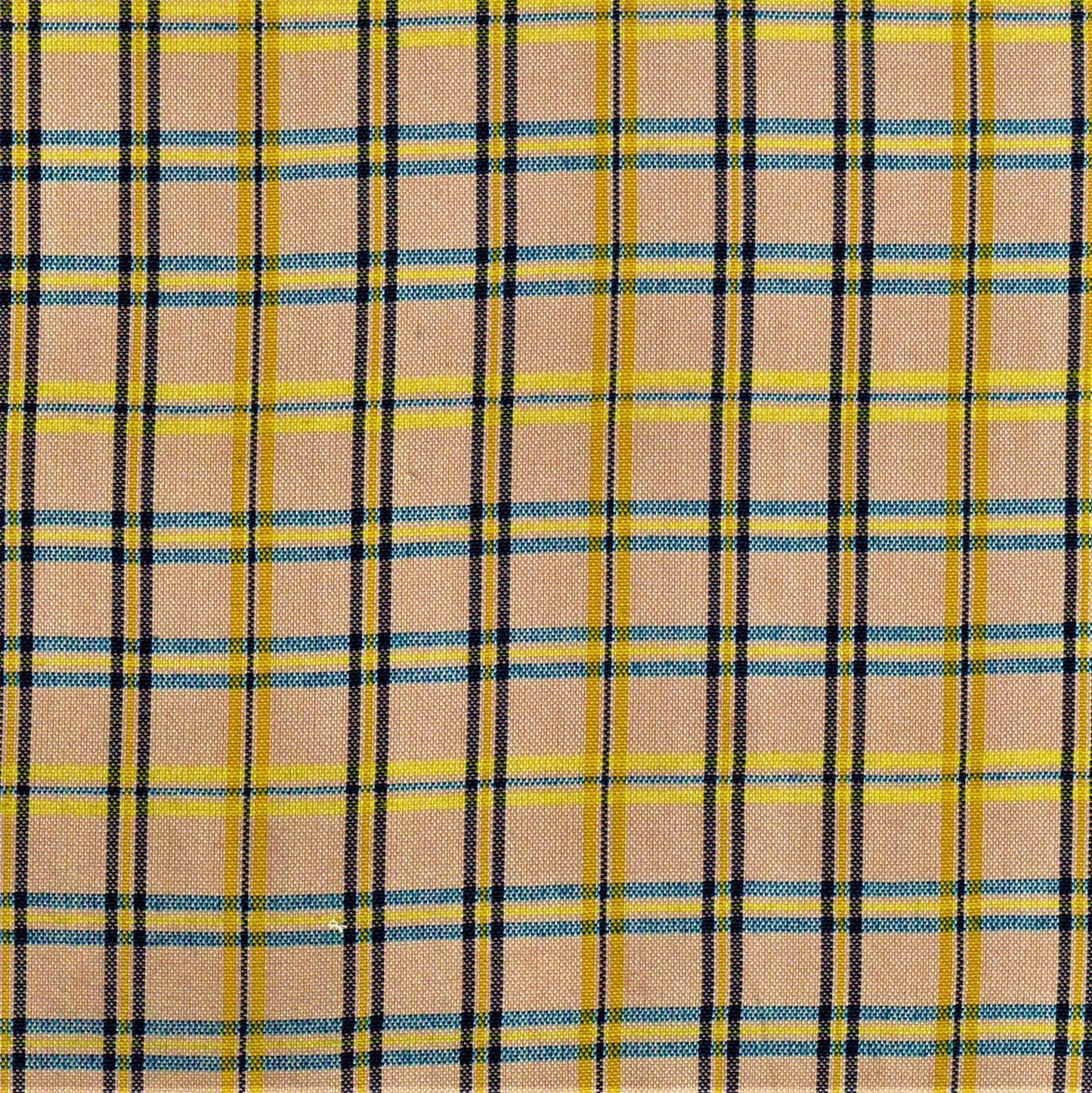 Tela 13002126 Dacron uniforme SchoolLine; poliéster, estampado a cuadros beige con rayas amarillas, azules y negras.