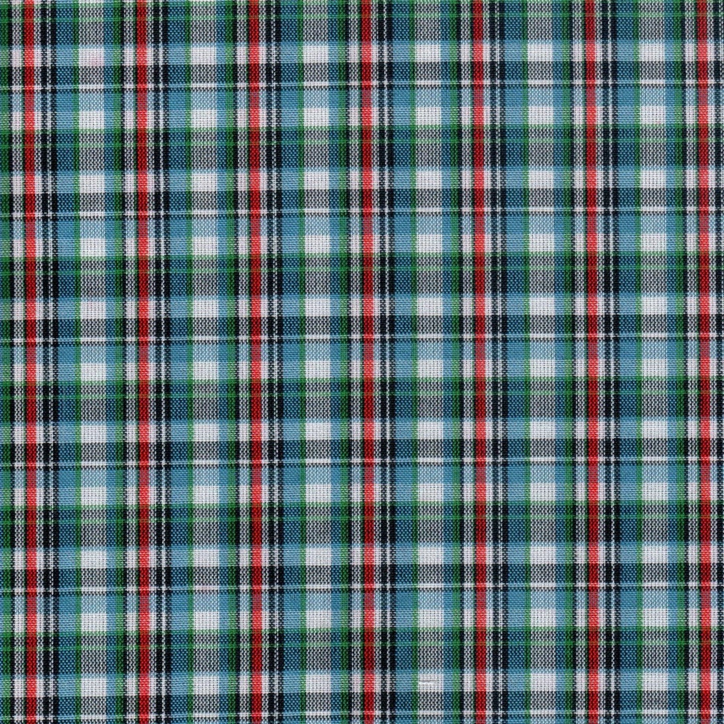 Tela Dacron SchoolLine en tartán verde, azul, rojo y blanco; ideal para uniformes escolares e institucionales.