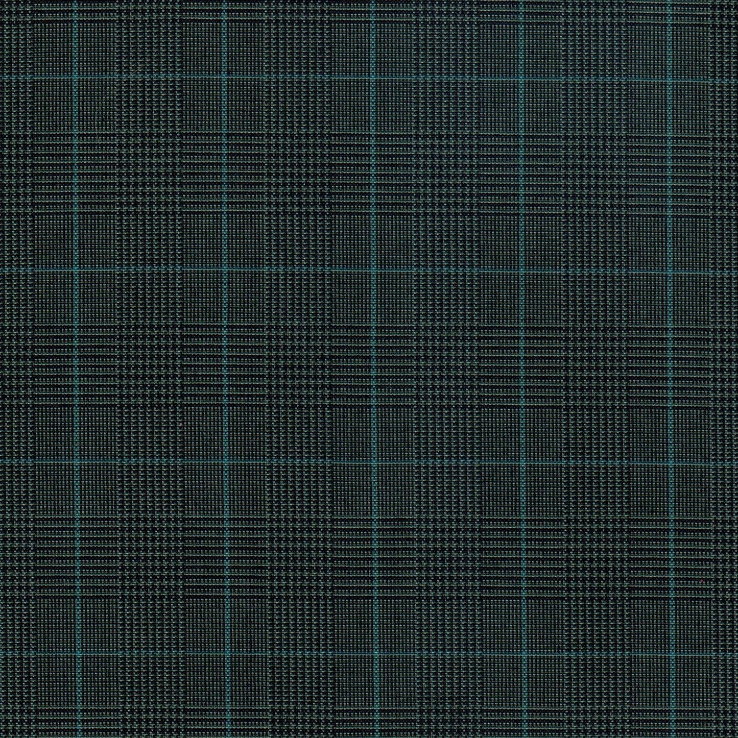 Tela Dacron SchoolLine 13002143, poliéster con diseño plaid negro y líneas teal, ideal para uniformes escolares e institucionales.