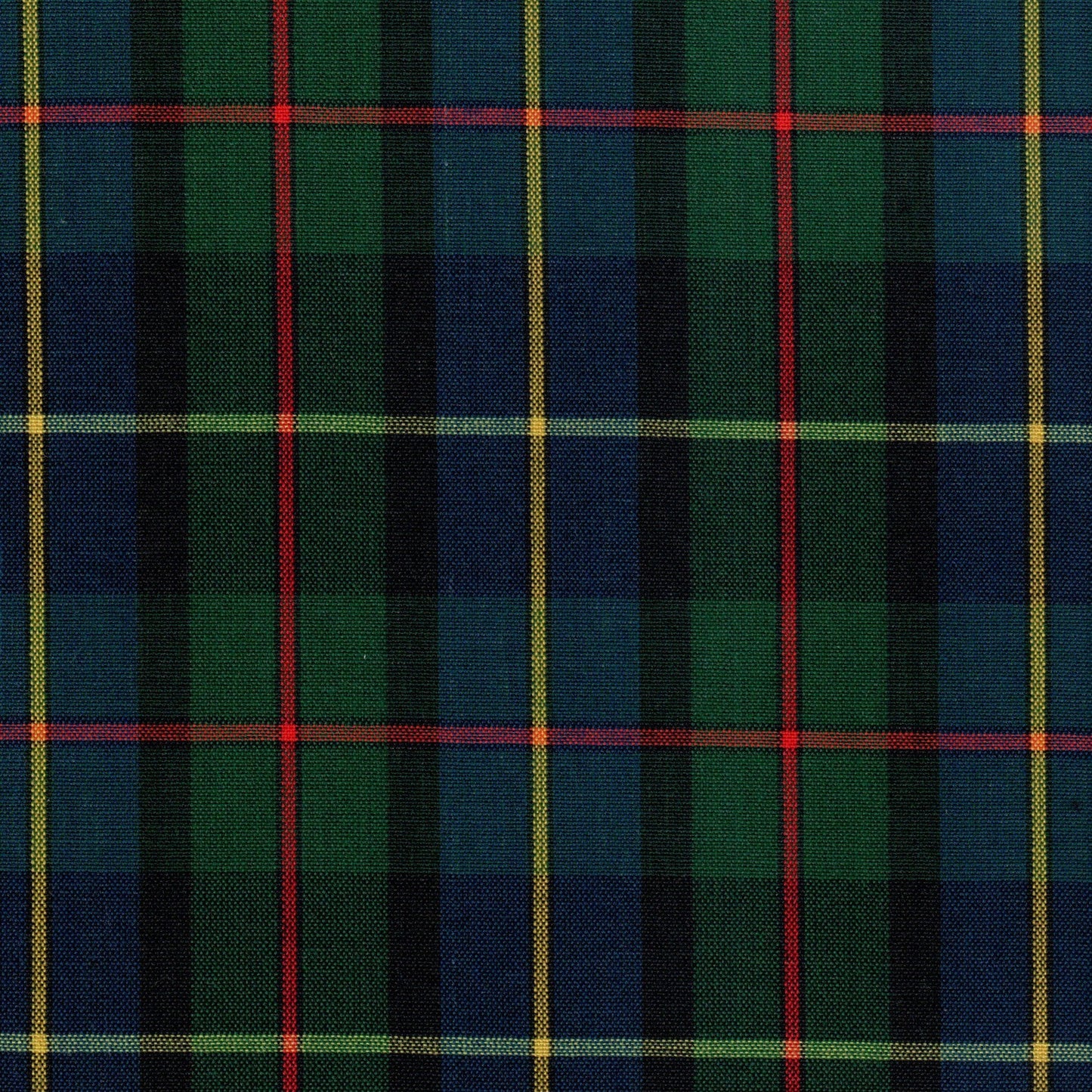 Tela SchoolLine 13002149 Dacron de cuadros azul, verde y rojo con líneas amarillas; ideal para uniformes escolares.