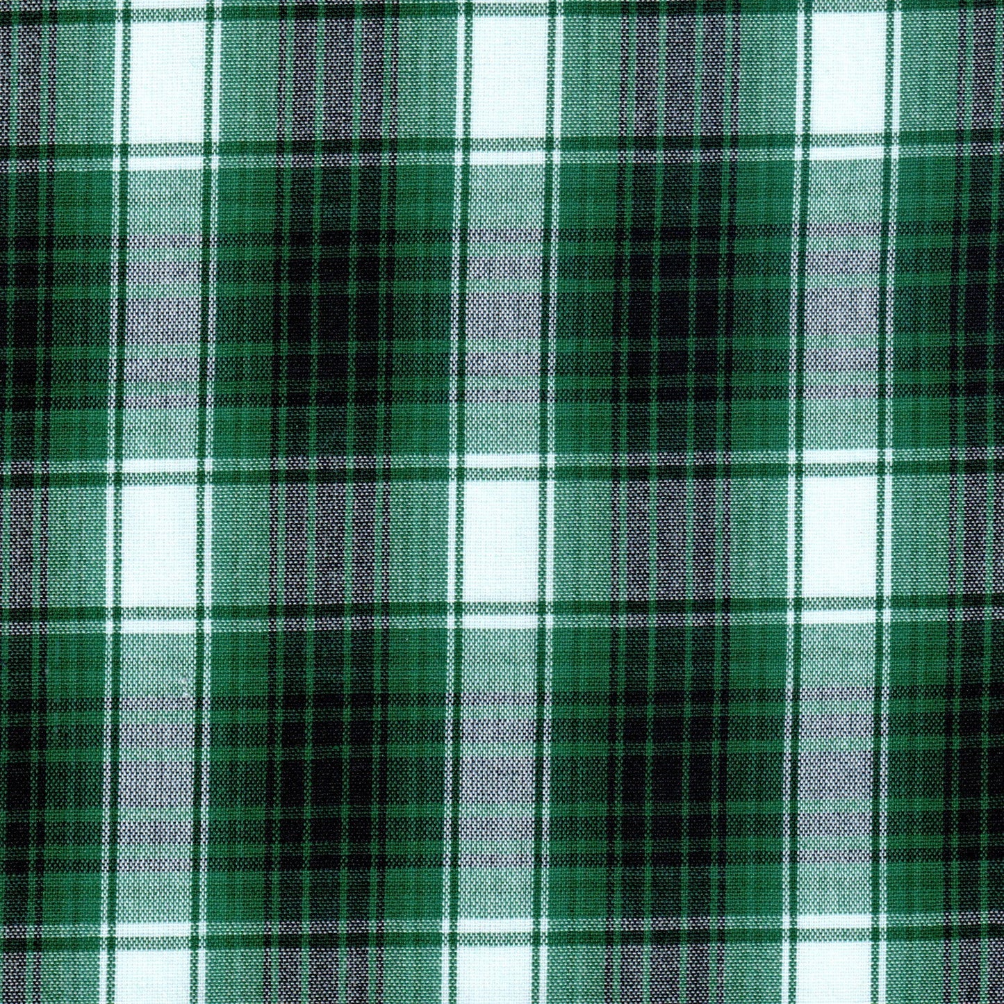 Tela de uniforme Dacron 13002150 SchoolLine en verde, negro y blanco; tela tartán para uniformes escolares.
