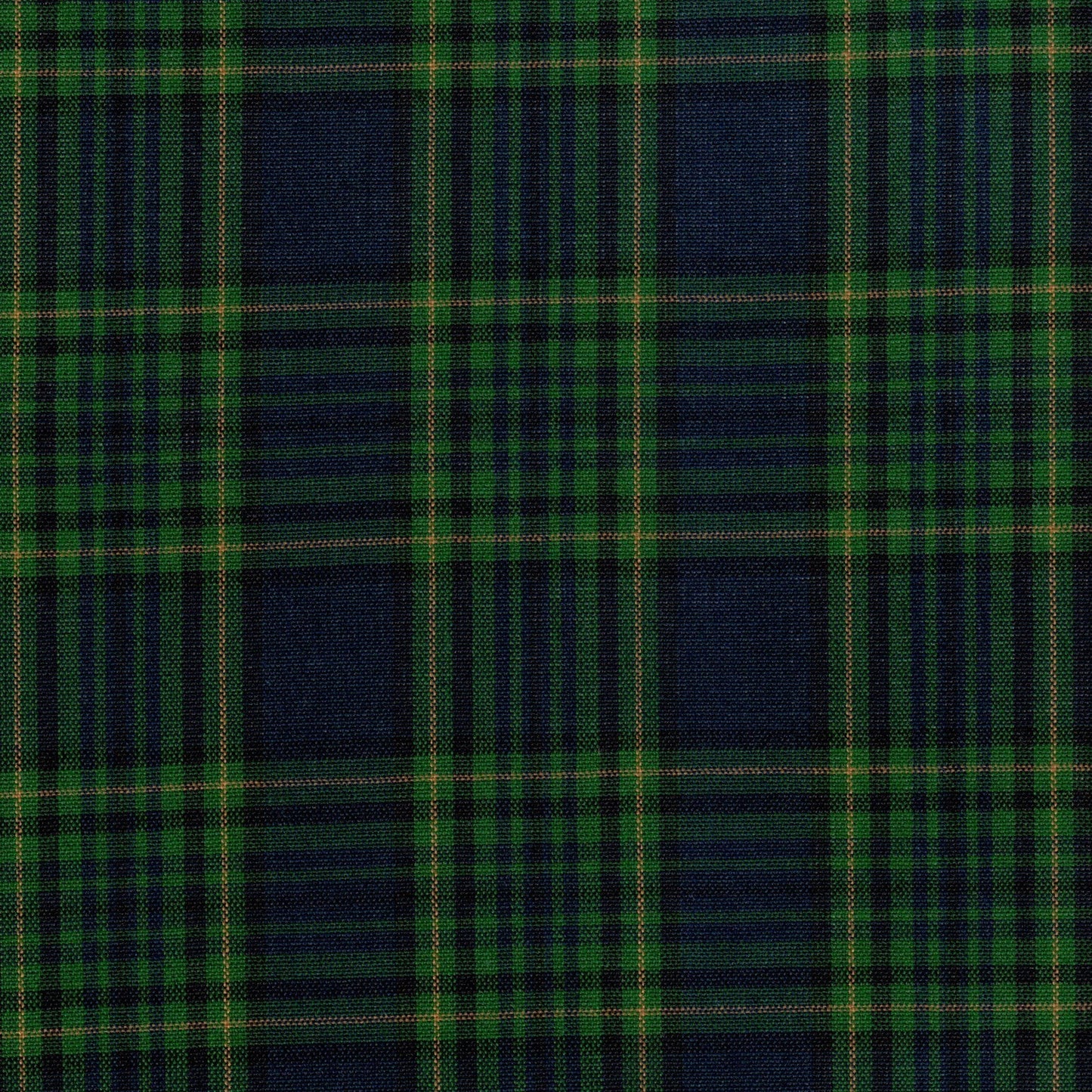 Tela escocesa a cuadros verde y azul marino con líneas doradas, ideal para uniformes escolares e institucionales SchoolLine.