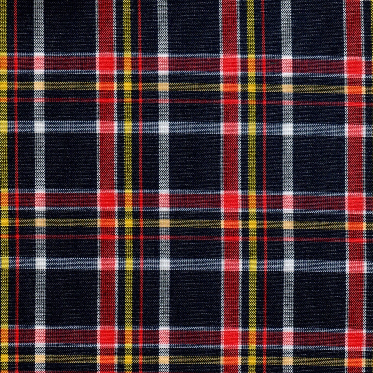 Tela SchoolLine de cuadros navy, rojo y amarillo con líneas blancas, ideal para uniformes escolares e institucionales