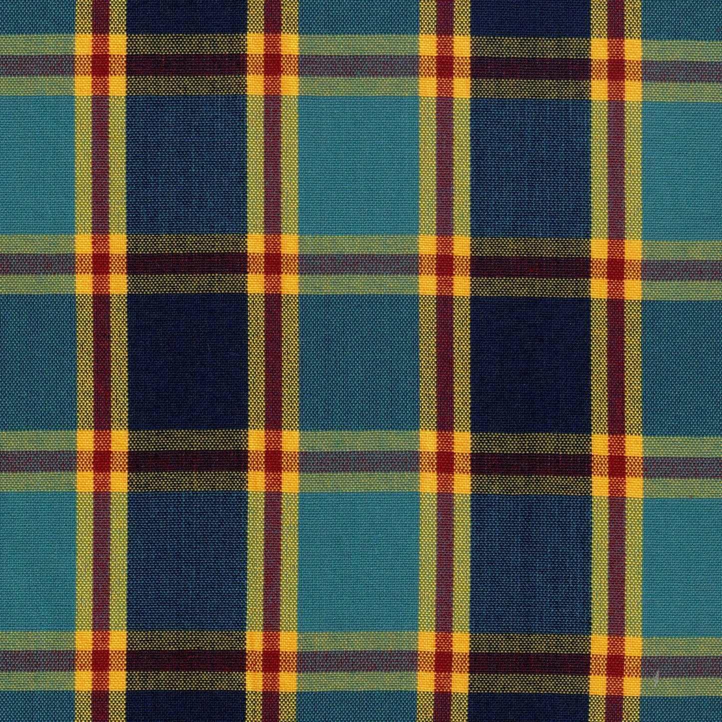 Tela cuadros tartán azul turquesa con líneas amarillas y rojas; ideal para uniformes escolares SchoolLine