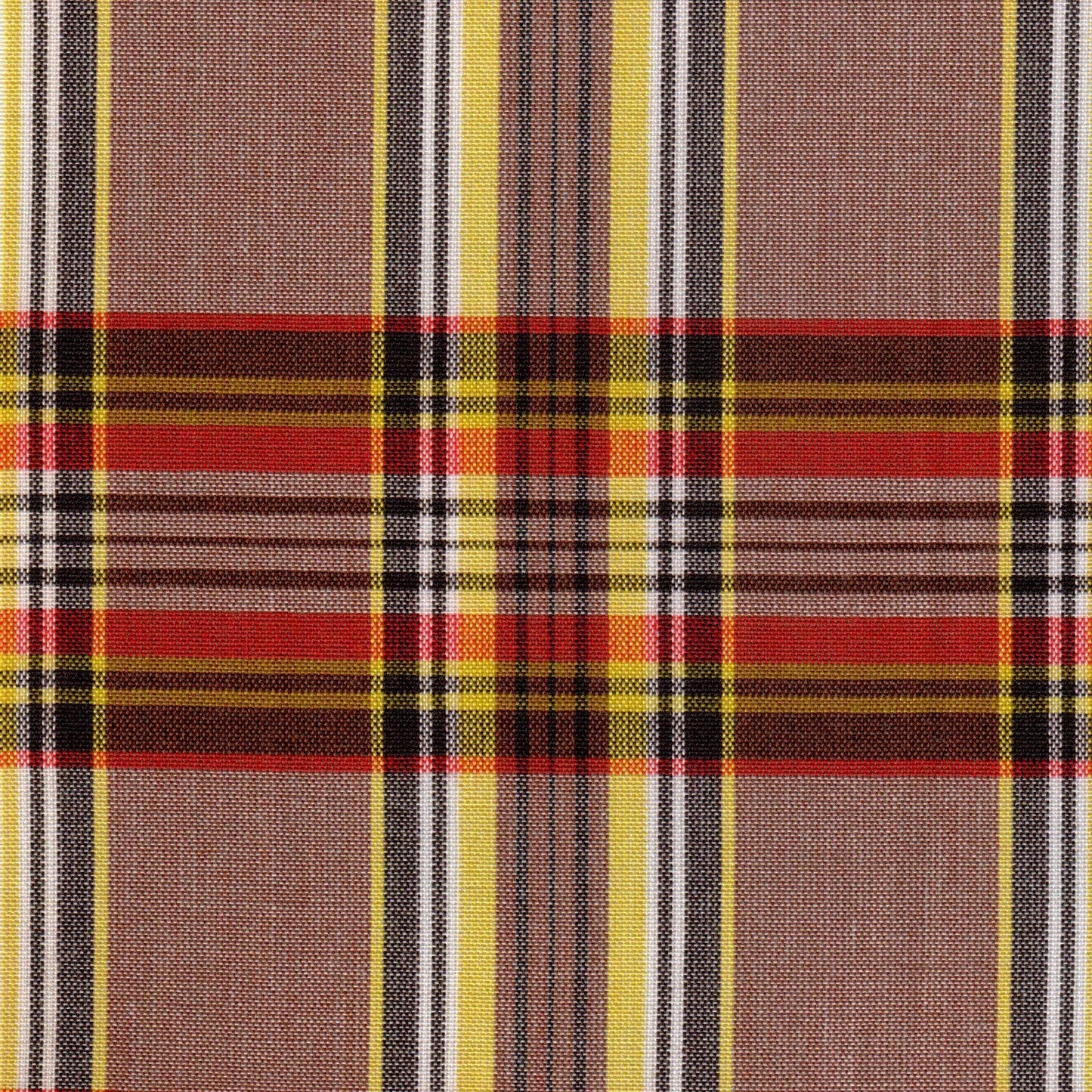 Tela 13002218 SchoolLine: tela a cuadros marrón, amarillo y rojo, ideal para uniformes escolares.