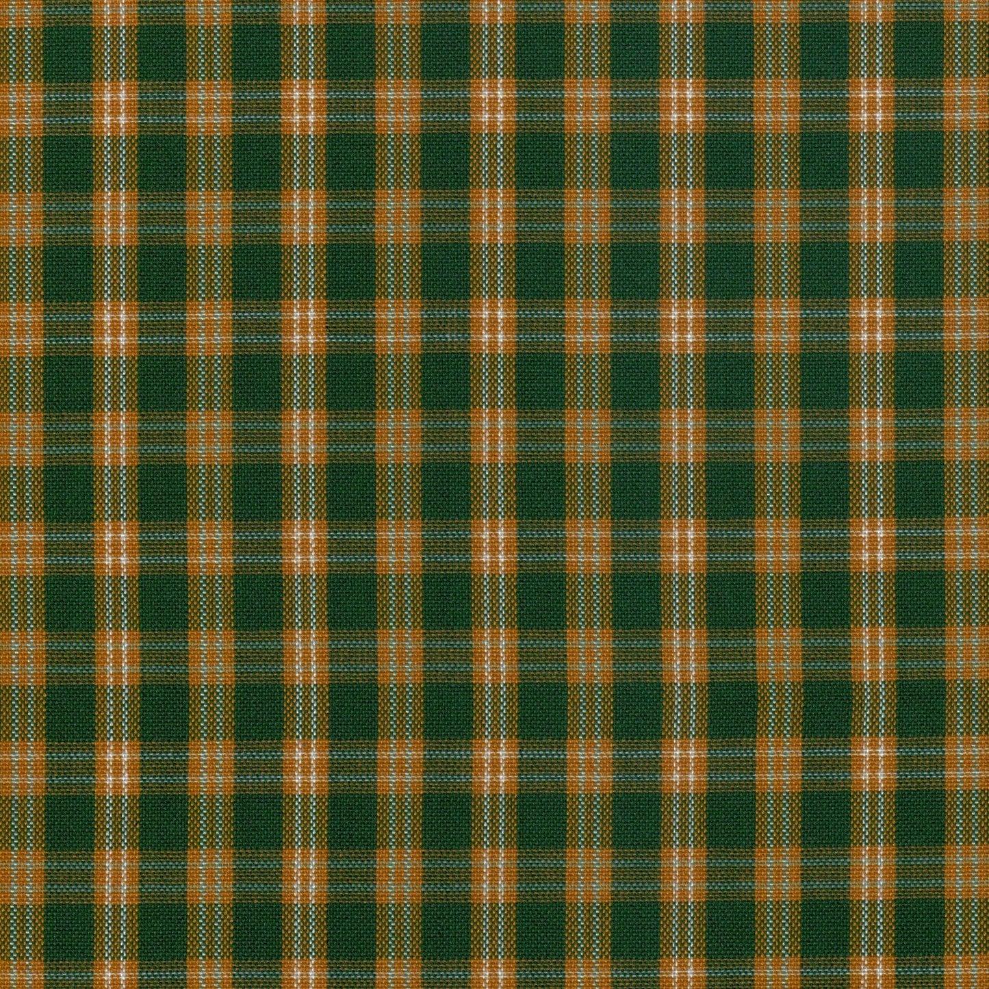 Tela 13002260 Dacron SchoolLine en cuadros verde oscuro y naranja, tela para uniformes escolares e institucionales.