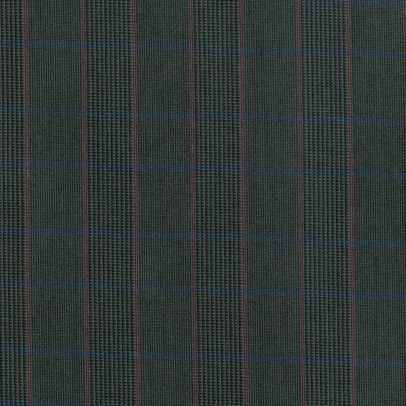 Tela 13002261 Dacron SchoolLine; tela gris oscuro con cuadro rojo-azul para uniformes escolares.