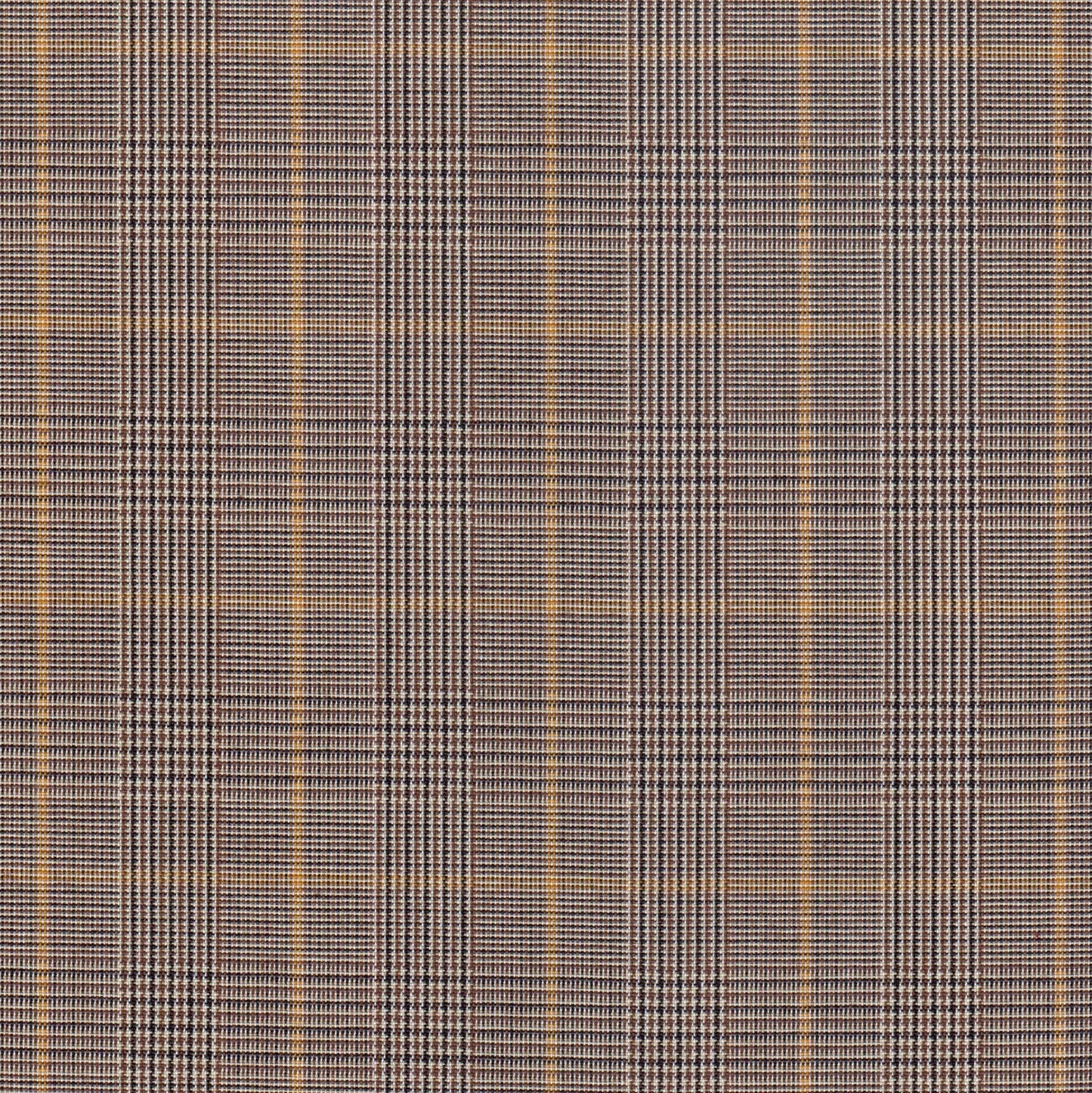 Tela Dacron SchoolLine tartán marrón-beige con líneas negras, texturizada; ideal para uniformes escolares e institucionales.